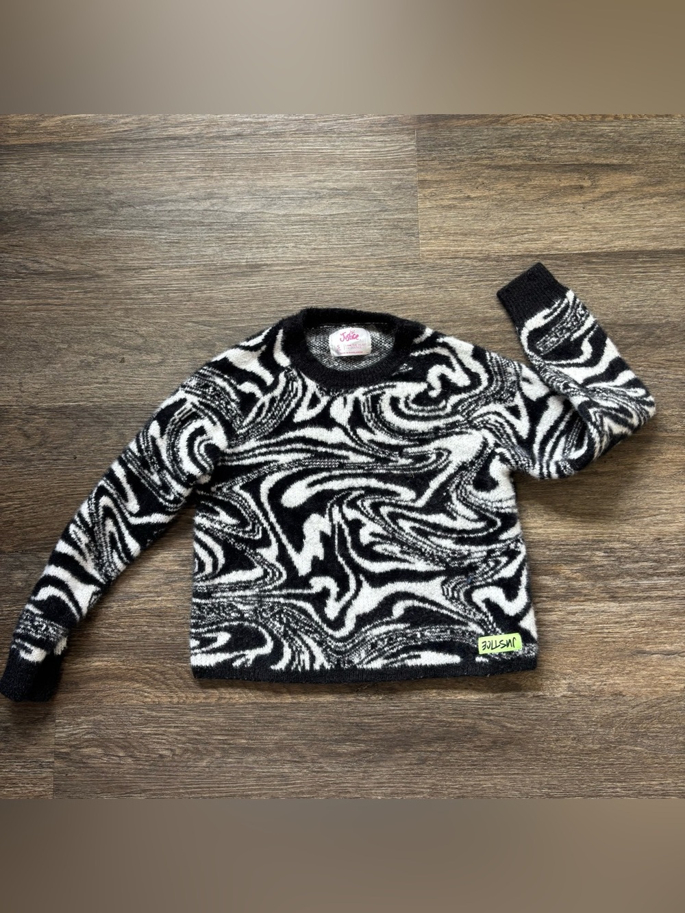 Justice Black & White Swirl Crewneck Sweater